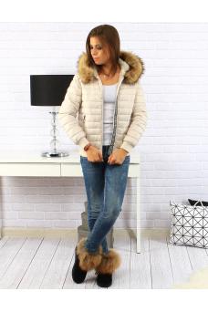 DS dámska zimná bunda s kapucňou (ecru) - AM13418