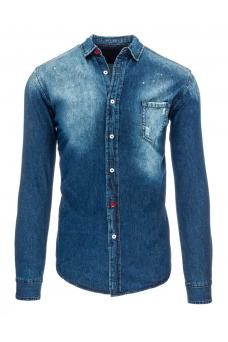 Jeans pánska košela s dlhým rukávom (granátová) - AM8423